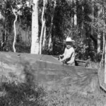 Evelyn (Ekburg) Asher's son, Alan Leroy in a boat modified as a winter escape vehicle.