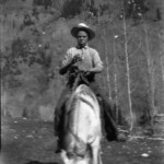 Edwin Ekburg horse back at La Plata City school house.