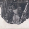Elvira (Ekburg) Alexander, Edwin Ekburg and Axel Cedarwall with Brownie? at Axel's cabin in La Plata City, Colorado. Circa 1940-43